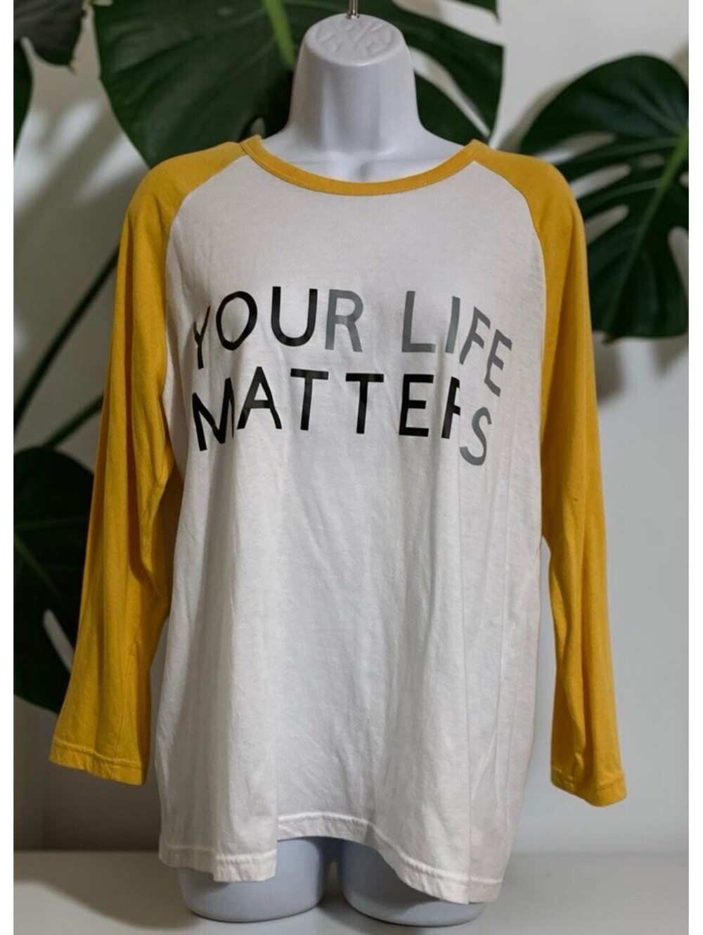 Women TSLA White/Yelliw Graphic Print Pullover Cotton Blend T-Shirt Sz M